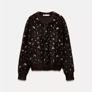 Zara Leopard Print Faux Fur Jacket